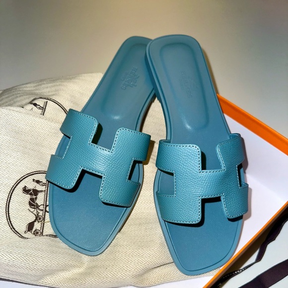 Brand New In Box Hermes blue mineral oran sandal 36.5 - Picture 5 of 6